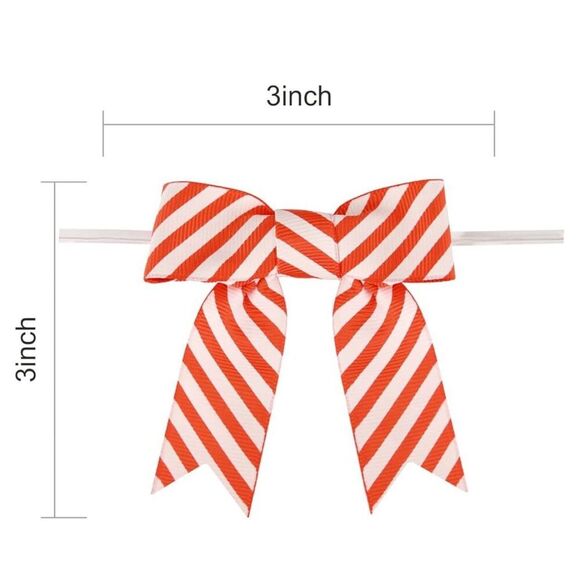 NEW 60 Pcs 3” Twist Tie Orange Striped Printed Grosgrain Ribbon Bows - Picture 5 of 5